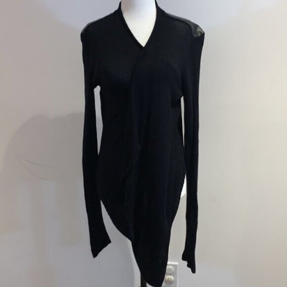 Marciano draped front black vegan leather long sleeves wrap jacket size Small - Picture 3 of 10
